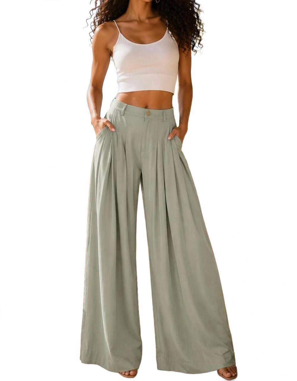 NEW SURELYMINE sage horizon wide-leg palazzo pants in green